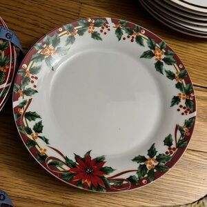 Ancam fine porcelain Poinsettia and Holly festive side plate replacement 7.5”